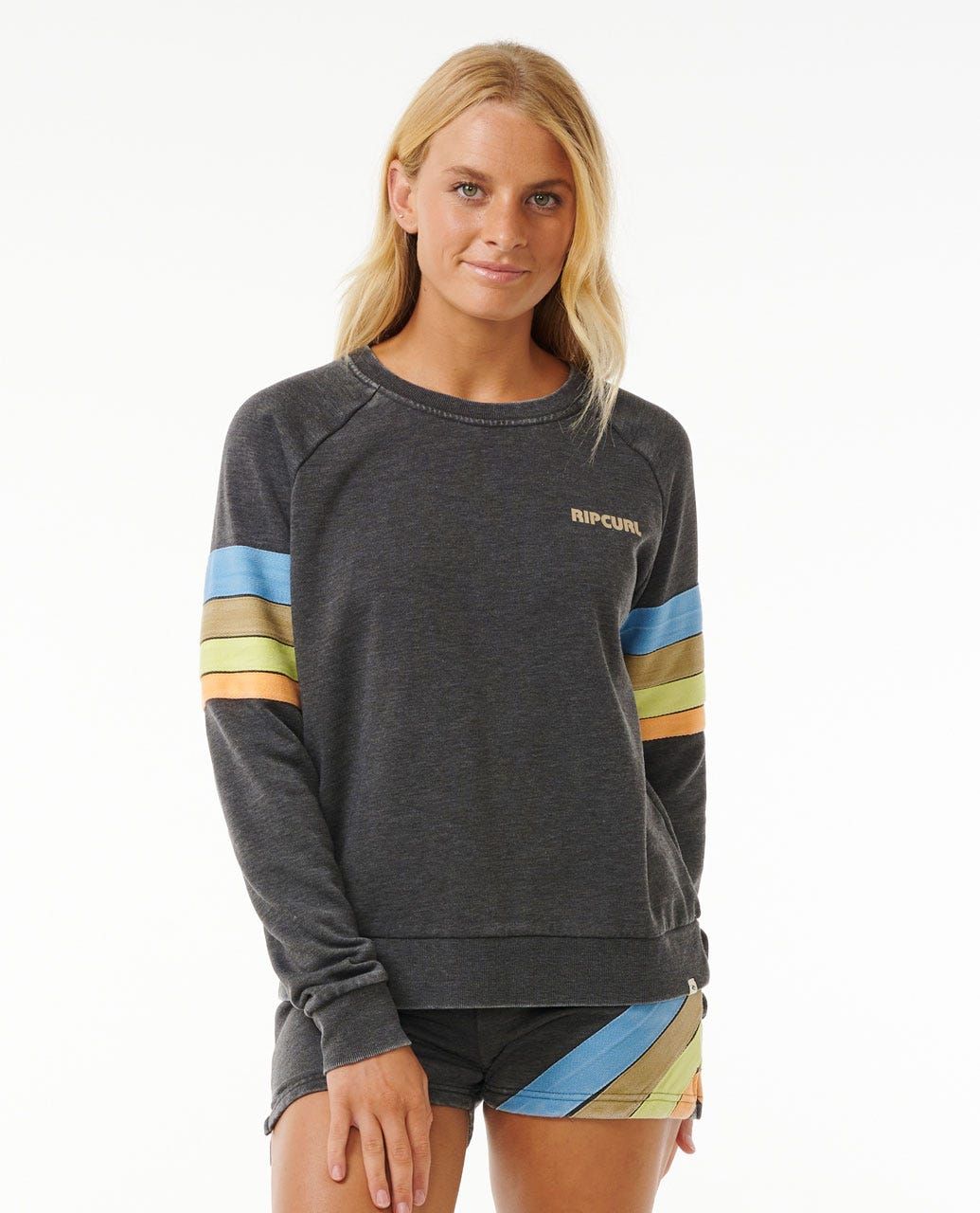 Rip Curl High Tide Surf Raglan Crew - Girls 8-16 - Washed Black