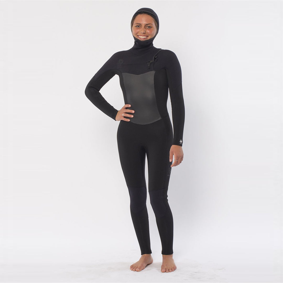 Sisstr Women's 7 Seas 5/4 Hooded Wetsuit - Solid Black