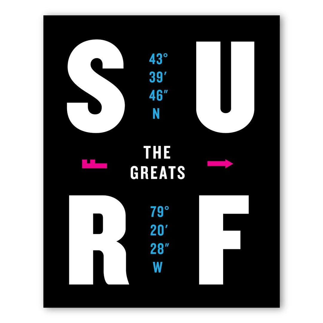 Surf the Greats Coordinates Sticker